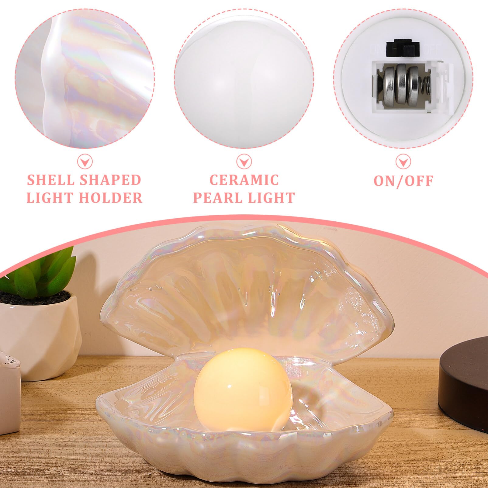 IMIKEYA Sea Shell Lamp Led Pearl Lamp Ceramics Desktop Seashell